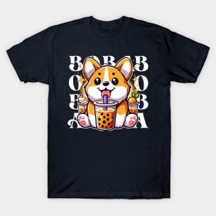 Cute Corgi Drinking Boba T-Shirt: Adorable Dog Tee for Boba Tea Lovers T-Shirt